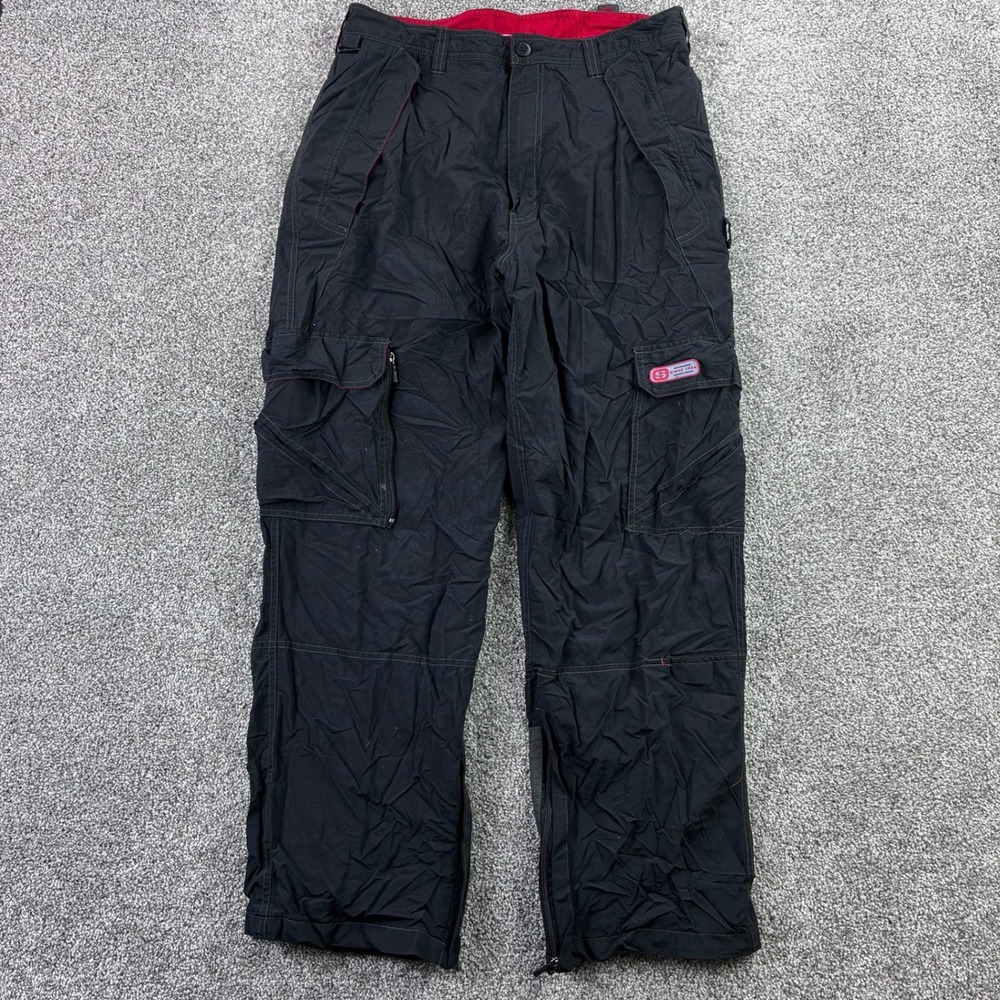 Vintage Y2K Sonoma Performance Cargo Pants Mens 34x32 Black Nylon Rave Baggy